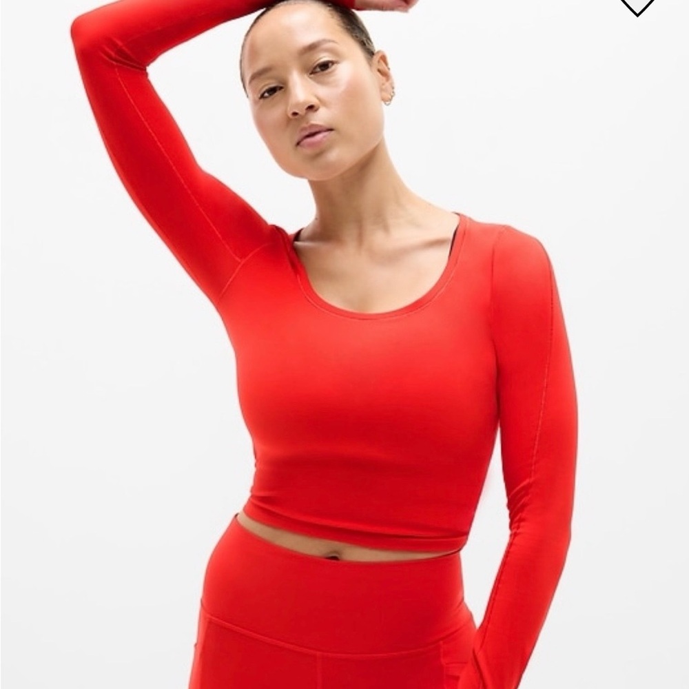Athleta Red Long-Sleeve Scoop-Neck Crop Top